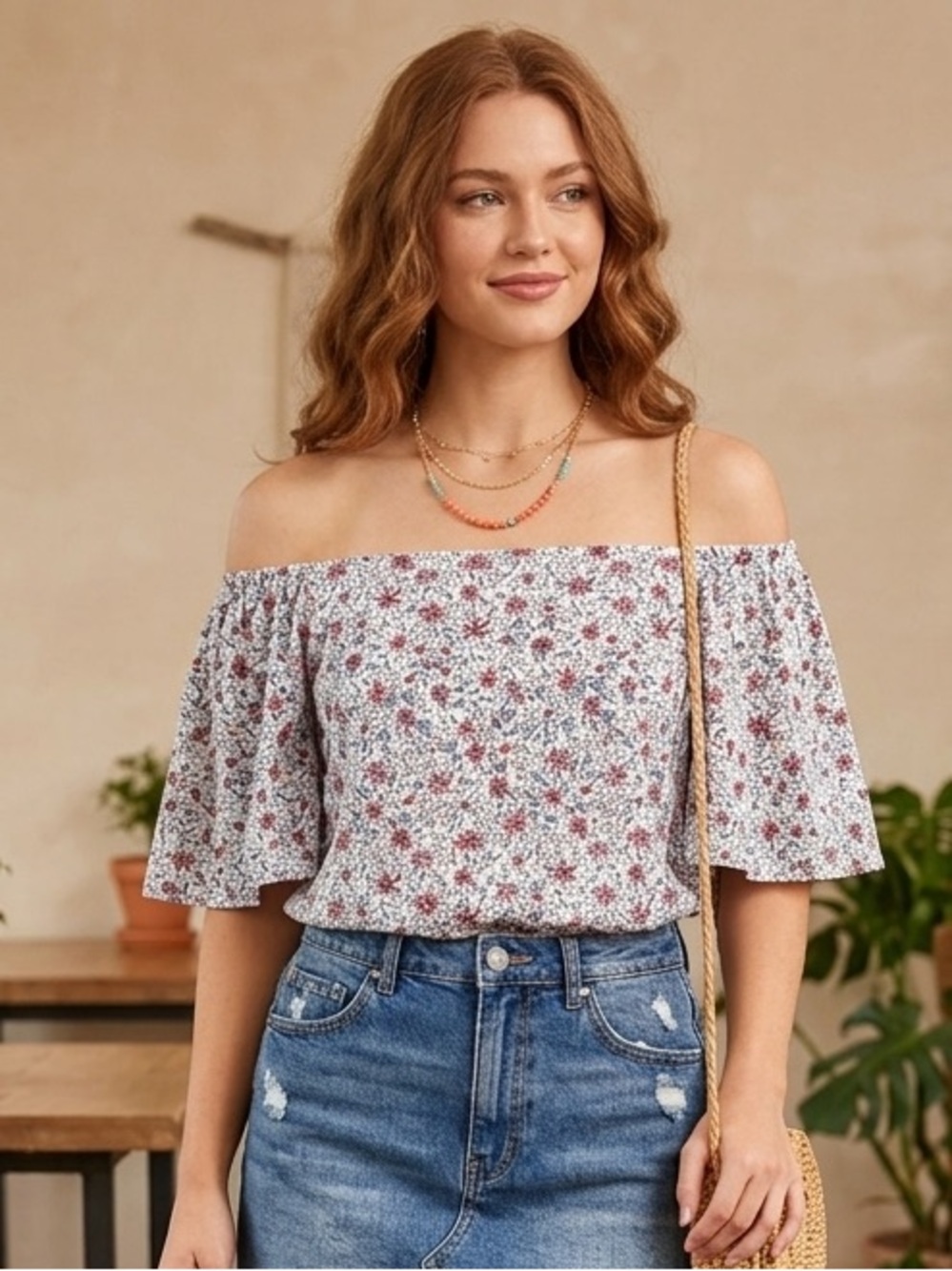 LOFT Outlet Floral Off-the-Shoulder Flutter Sleeve Top XS